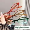 Women'S Retro Oval Glasses Girls Red Green Frame Glass Eyewear Decorative Computer Anti-Blue Eyeglasses Seaside Driving