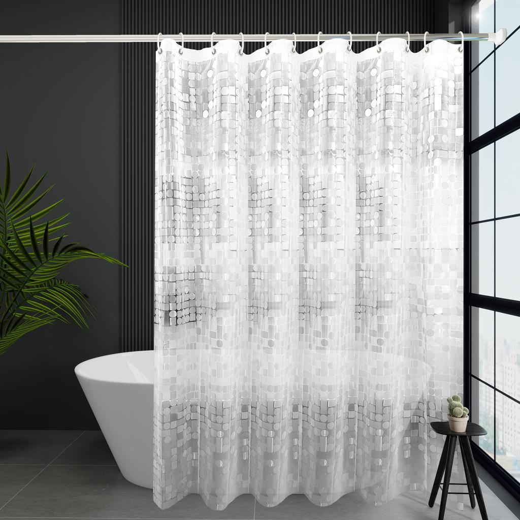 Artistic Square and Round Texture Shower Curtain, Niche Design Bathroom Curtain, Enhances Bathroom Aesthetics, Partition Curtain