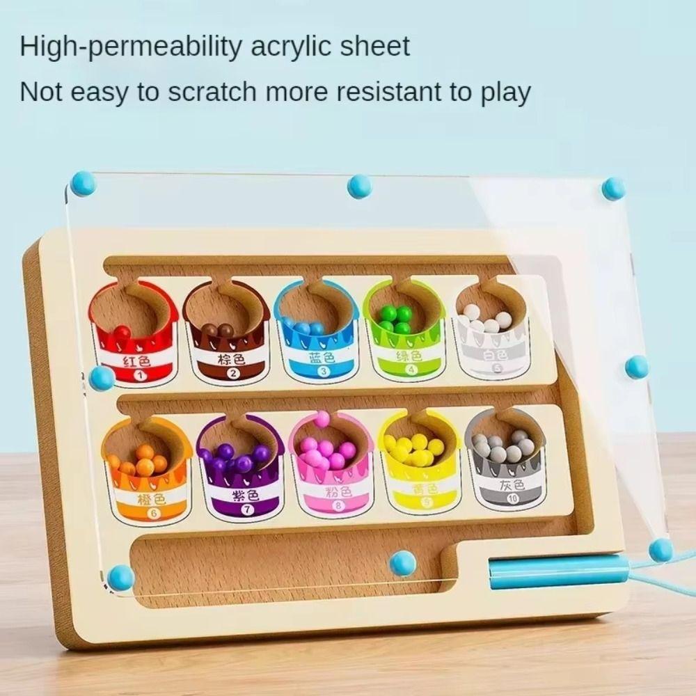 

Wooden Magnetic Color Number Maze Toy Bead Magnetic Sorting Travel Board Fine Motor Training Style A