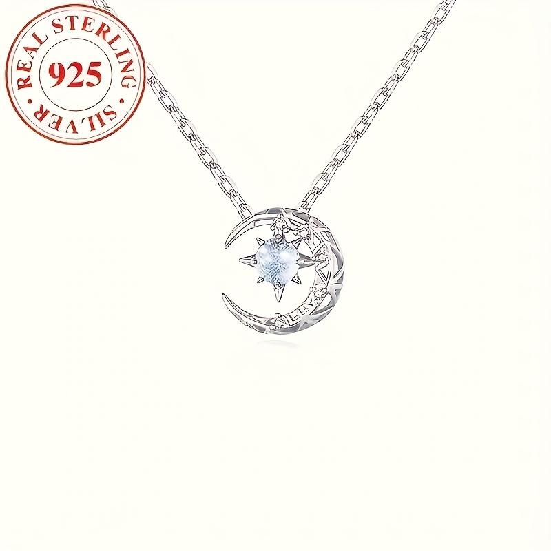 Luxurious Celestial Moon Pendant Necklace - 925 Sterling Silver with Synthetic Blue Zirconia, Perfect Gift for Women in Everyday Life