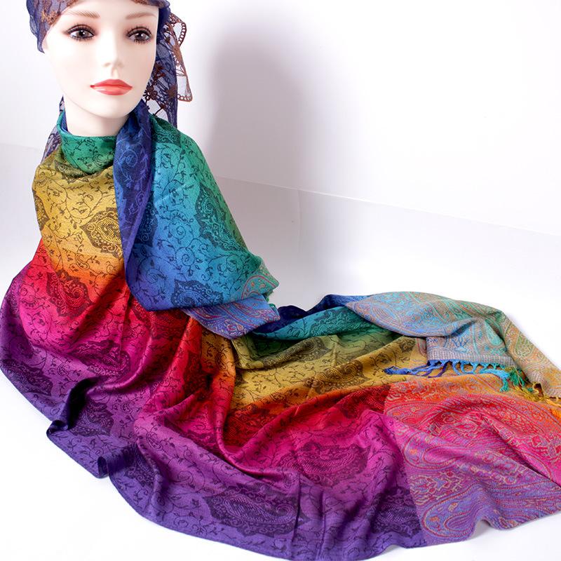 Spring and Autumn Mixed and Matched Scarf Dual-purpose Jacquard Colored Cashew Long Towel Travel Photo Shawl Women's Headscarf
