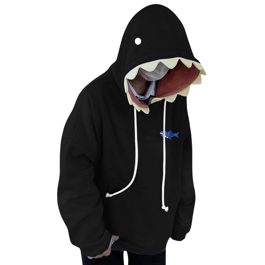 Women's Casual Loose Fit Pullover Hoodie with Shark Design Hood and Front Pocket Long Sleeve Sweatshirt for Everyday Wear