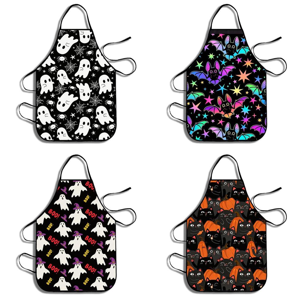 Halloween Ghost Pumpkin Bat Pattern Waterproof Kitchen Apron For Adults And Teens