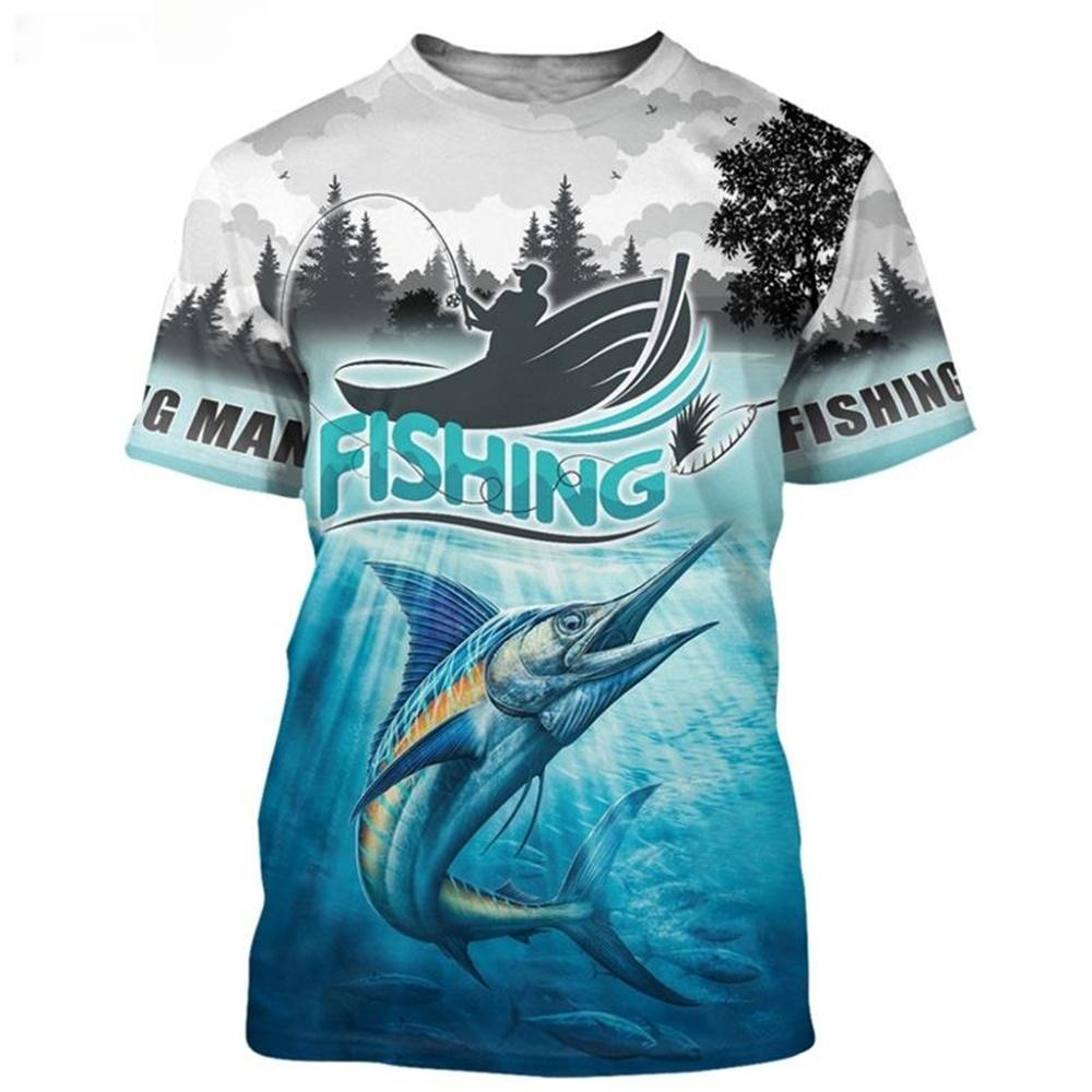 Summer Popular Carp Fishing Full Print T-Shirt for Men Fishing Apparel 3D Catfish Print T-Shirt Short Sleeve Casual Loose Top S