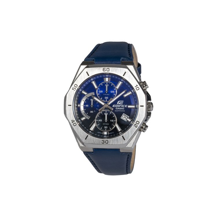 

Casio Edifice Series Fashion Business Mens Watch Classic Three Eye Octagonal Dial Blue Quartz Movement Leather Strap Men watches EFB-680L-2AVUPR Regular Watch Box,Blue Dial