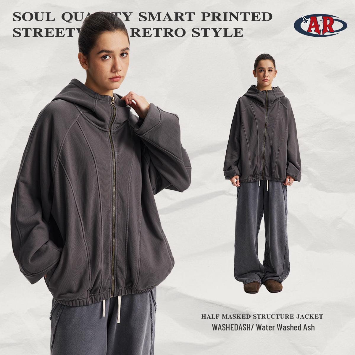 

2025 Autumn/Winter 430G Heavyweight Functional Style Hoodie with Durable Zipper and Distressed Pure Cotton Workwear Jacket XXL