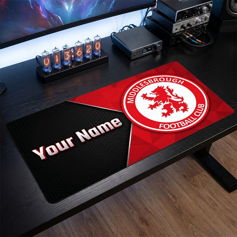 Middlesbrough FC Benutzerdefiniertes Großes Mauspads, Personalisierter Name Textdruck, Fußball Logo Rutschfeste Schreibtischmatte Gaming Geschenk