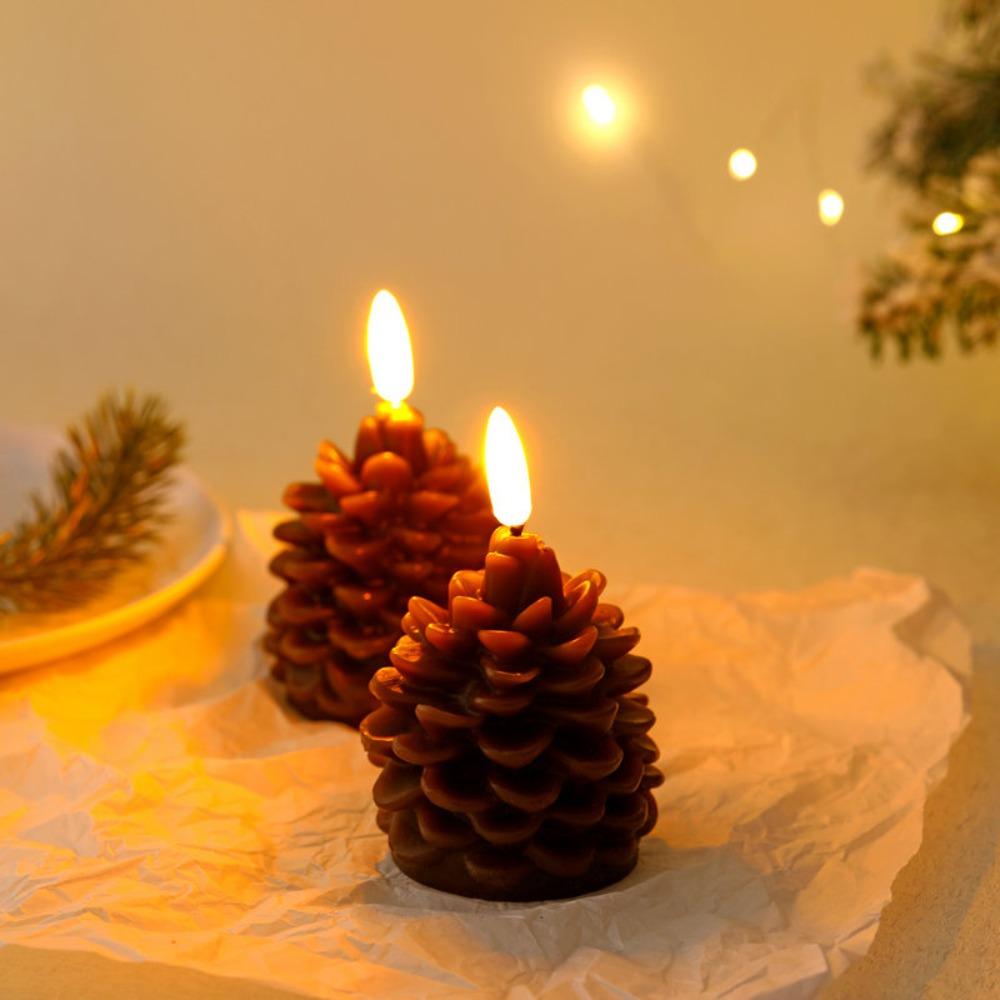 Warm Color Light LED Candles Flameless Electronic Candle Pine Cone Candle Light  Daily Night Use
