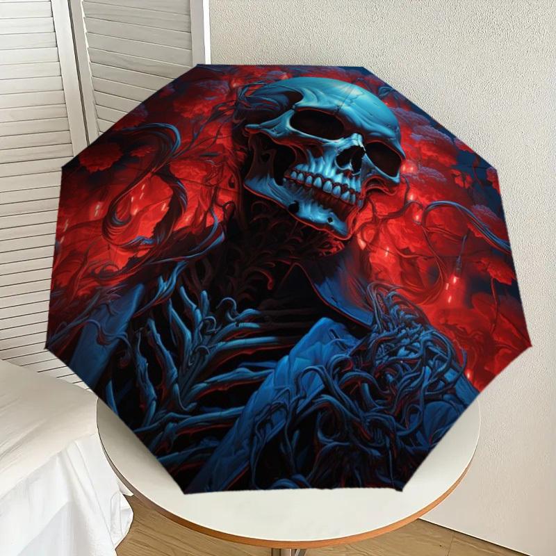 1pc Gothic Skull Automatic Folding Umbrella - Compact 8-Rib Design,Perfect Gift for Friends & Family yy250926042