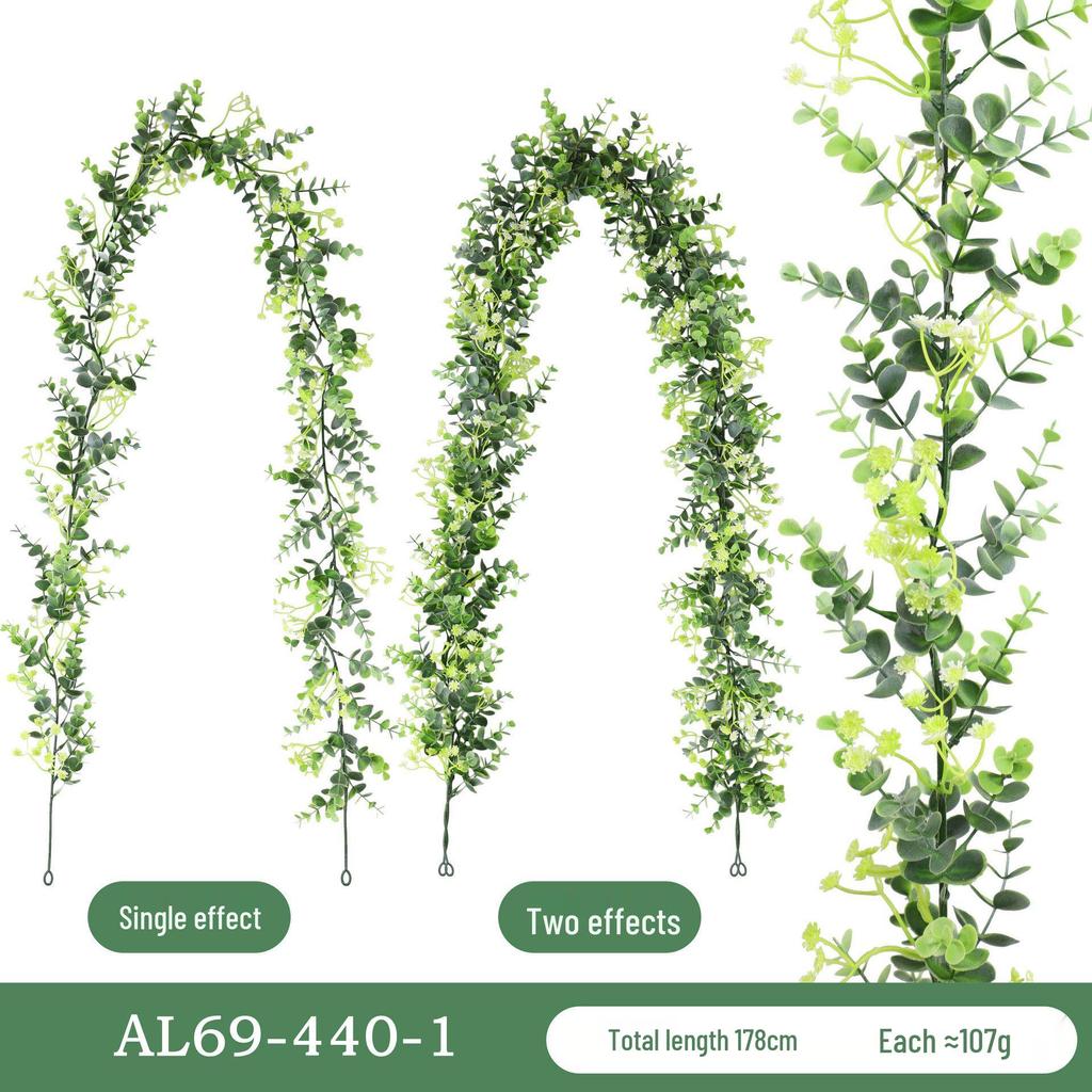 Eucalyptus Rattan Vine with Artificial Leaves and Flowers for Ceiling Hanging