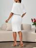 Elegant White V-Neck Slim Fit Half-Sleeve Knee-Length Pencil Dress