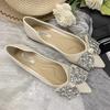 Fashion Flat Shoes for Women 2025 Spring and Autumn Black Pointed New Diamond Butterfly Bow Shallow Plus Size Women's Shoes 42 43 44