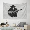 A black silhouette of a musician with a guitar, hat, and "Morgan" text. Patterned tapestry for bedroom and living room home decor