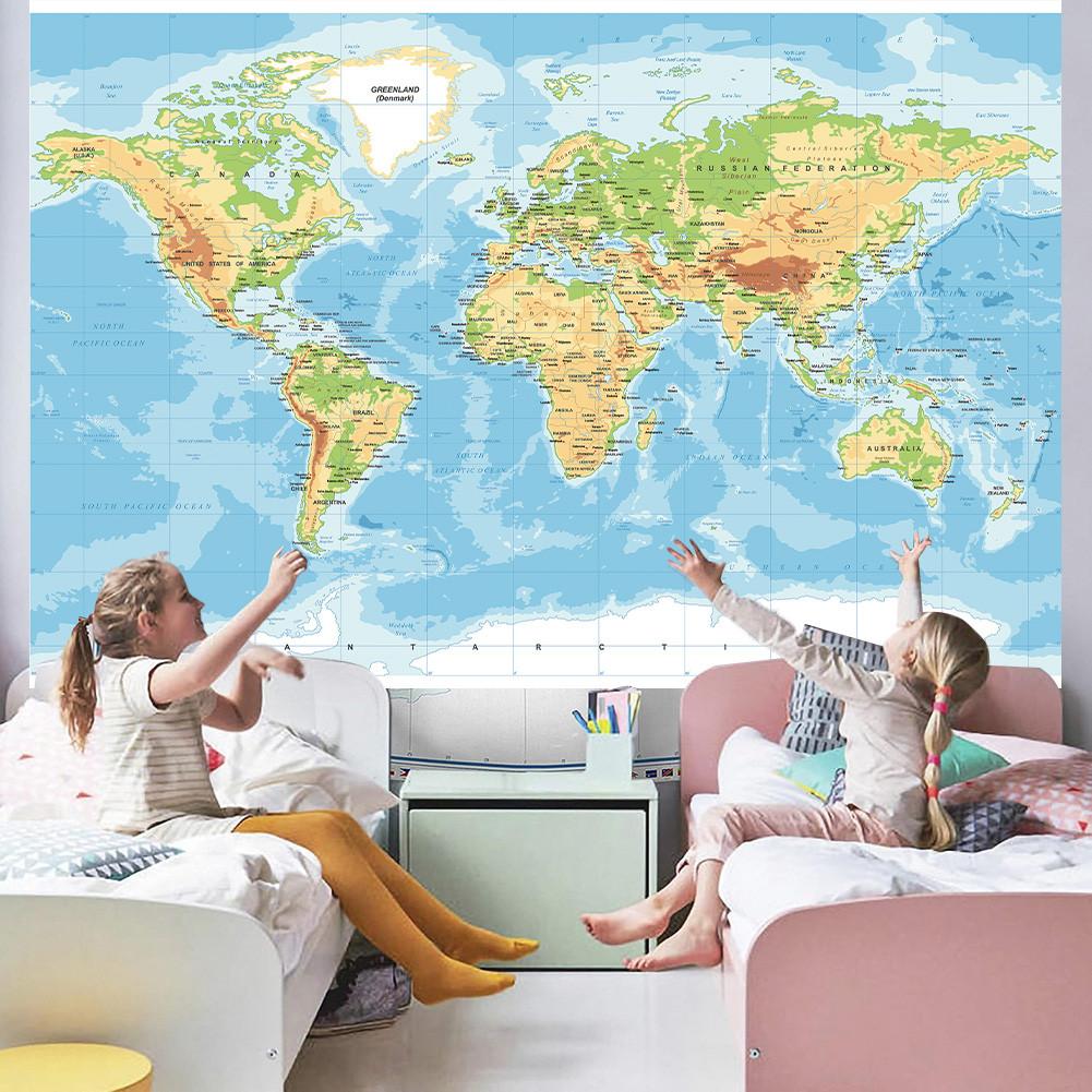 Χωρίς πλαίσιο Παγκόσμιος Τοπογραφικός Χάρτης Αγγλικός Εκπαιδευτικός Επιτοίχιος για Αίθουσα Διδασκαλίας, Σαλόνι, Διακόσμηση Δωματίου Δώρο Ταξιδιωτικά Είδη