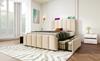 Upholstered Bed Single Bed, Headboard with Golden Stripes and USB Type-C Charging Function 90*200 cm, Beige Linen with 4 Drawers (Without Mattress)