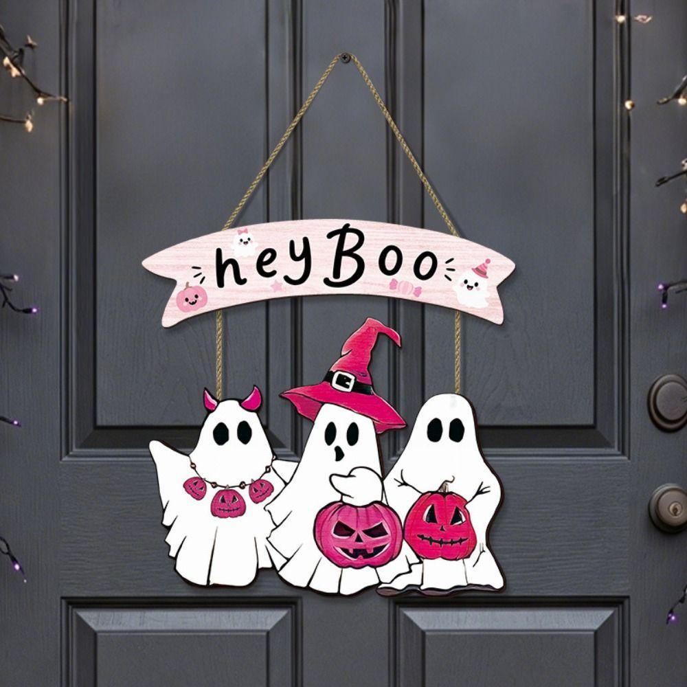 Hey Boo Halloween Wreath Ghost Door Sign Cute Halloween Decor  Home Office Decor