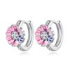 925 Silver Earrings Women Jewelry Butterfly Flower Pink Flowers Zircon Hoop Ear Studs Sparkling Earring Wedding Gift