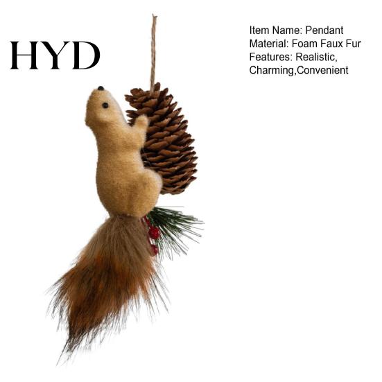 Rustic Holiday Decorations Forest Animal Christmas Ornaments Fluffy Faux Fur Squirrel Decor Winter Woodland with Hanging Rope 3D Tree Wall