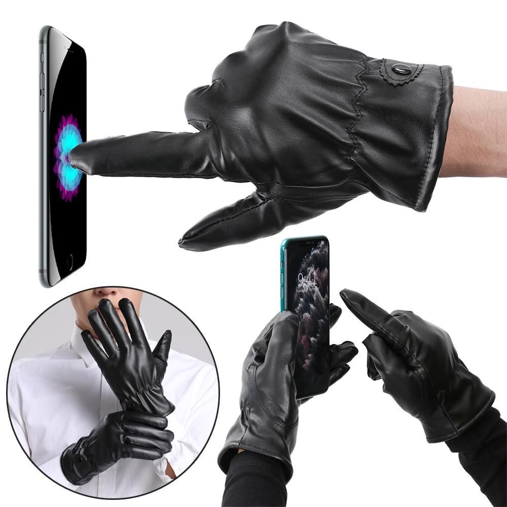 

Men Gothic Punk Leather Windproof Gloves Touchscreen Black Gloves Anti Slip Mittens female