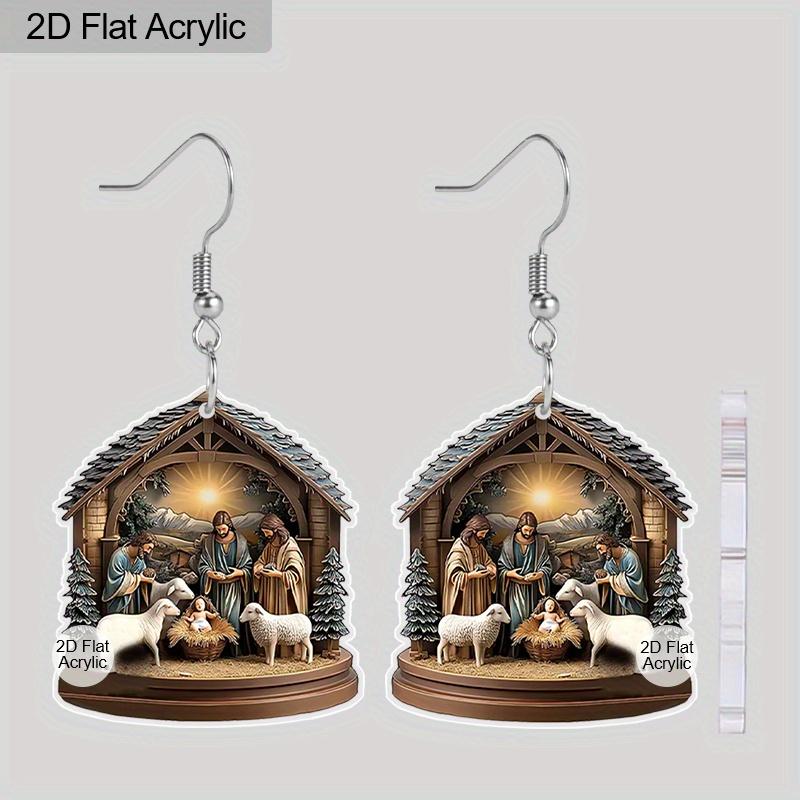 

2D Плоские Акриловые Милые Рождественские Серьги-Подвески с Рождеством Христовым, Серьги «Святая Ночь», Женские Праздничные Подарки, Декоративные Украшения для Праздничной Вечеринки.