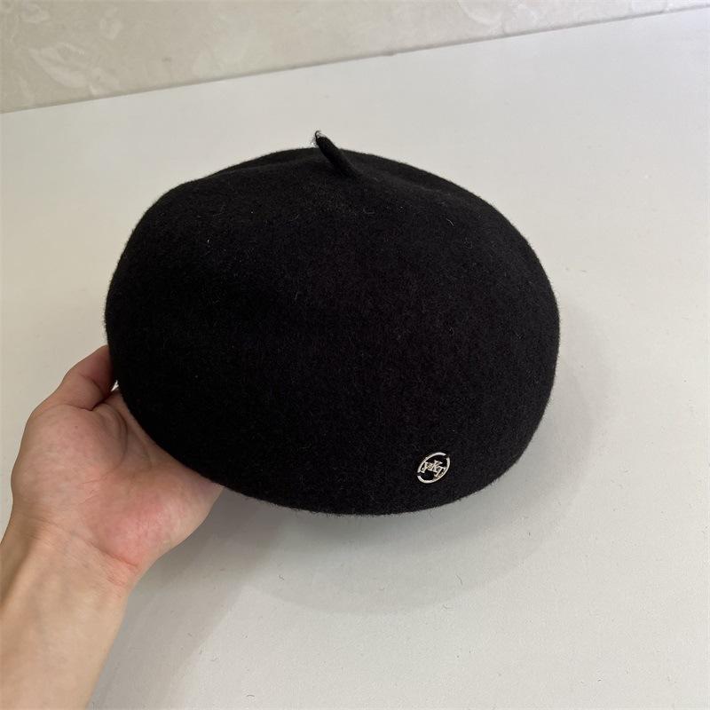 

Новый весенне-осенний шерстяной берет делает лицо маленьким, повседневная универсальная шляпа художника, объемный берет для детей M（56-58cm） чёрный