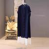 Plaid round neck splicing cotton and linen dress women's 2025 summer new casual loose style short-sleeved medium and long dress