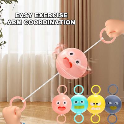 Light-Up Pull Rope Whistle Ball LED Glowing Cartoon Wind Expression Spinner Ball Kids Whistle Toy Adults Boys