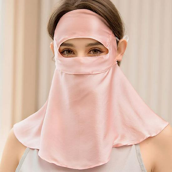 Mulberry Silk Facekini: Full Face & Neck UV and Smoke Protection Mask for Women