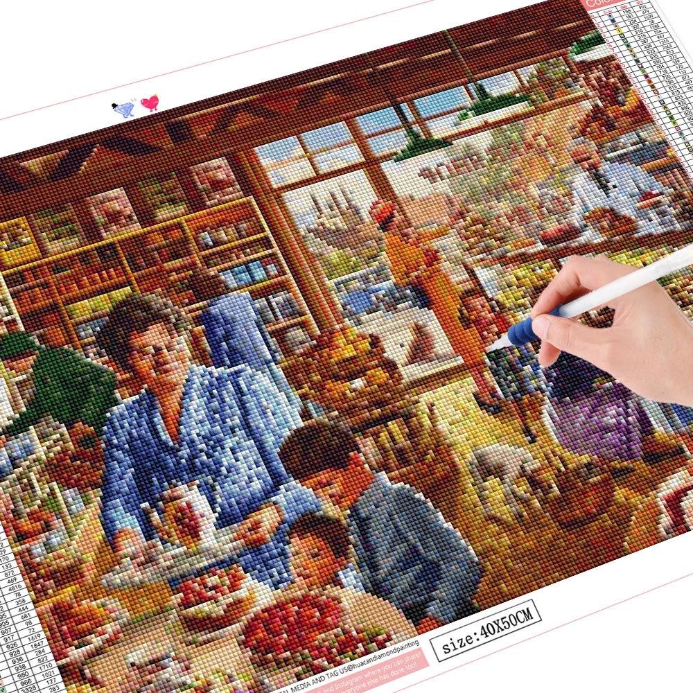 huacan Diamond Rhinestones Paintings Shop Full Drill Square Diamond Embroidery Landscape Diamond Mosaic Kids Home Decoration