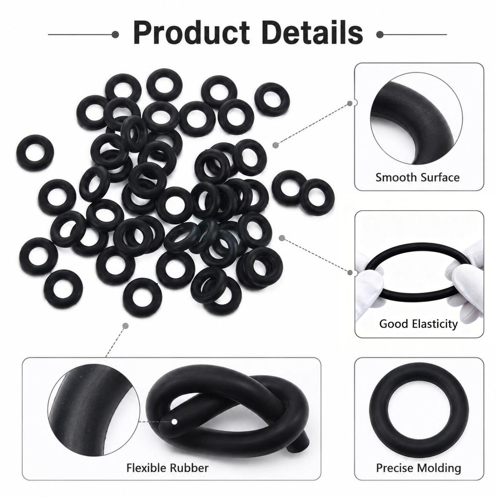 50Pcs Nitrile Rubber O-Rings Sealing Gasket, 2.5/3/4mm Thick OD 9/15/20/24mm Metric Seal for Automotive Machine Plumbing