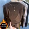 Women's Autumn/Winter 2024 Thick Velvet Half-High Collar Slim Fit Long-Sleeve Top