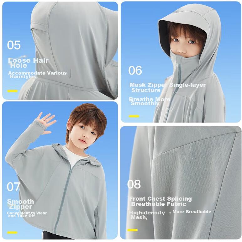 Ousen Children's Sun Protection Clothing, Boys And Girls Outdoor UPF50 UV Protection, Breathable Thin Skin Coat, Baby Ice Silk Sun Protection Garment