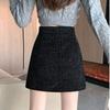 Autumn/Winter Black Chenille High Waist A-line Midi Skirt