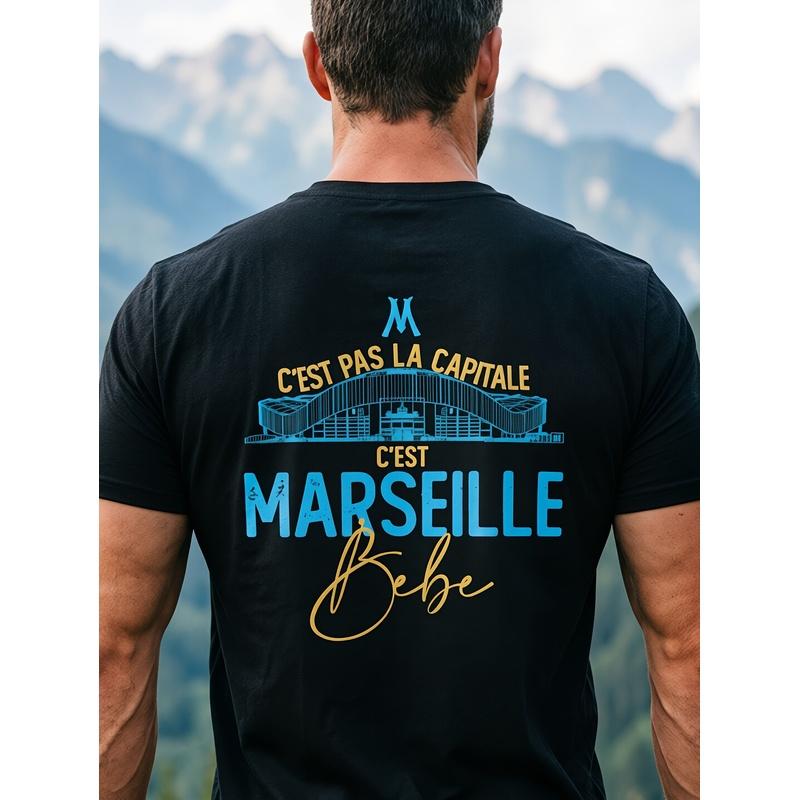 Marseille Baby Supporter T-Shirt - Marseillais Velodrome Print Crew Neck Casual Shirt, Breathable - Outdoor Wear Suitable for Fans, Machine Washable