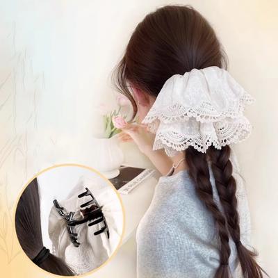 40cm New Chinese-style Lace Synthetic Ponytail Wig Clip-on Fake Braid Hair Low Ponytail Double Braids Hair Accessory