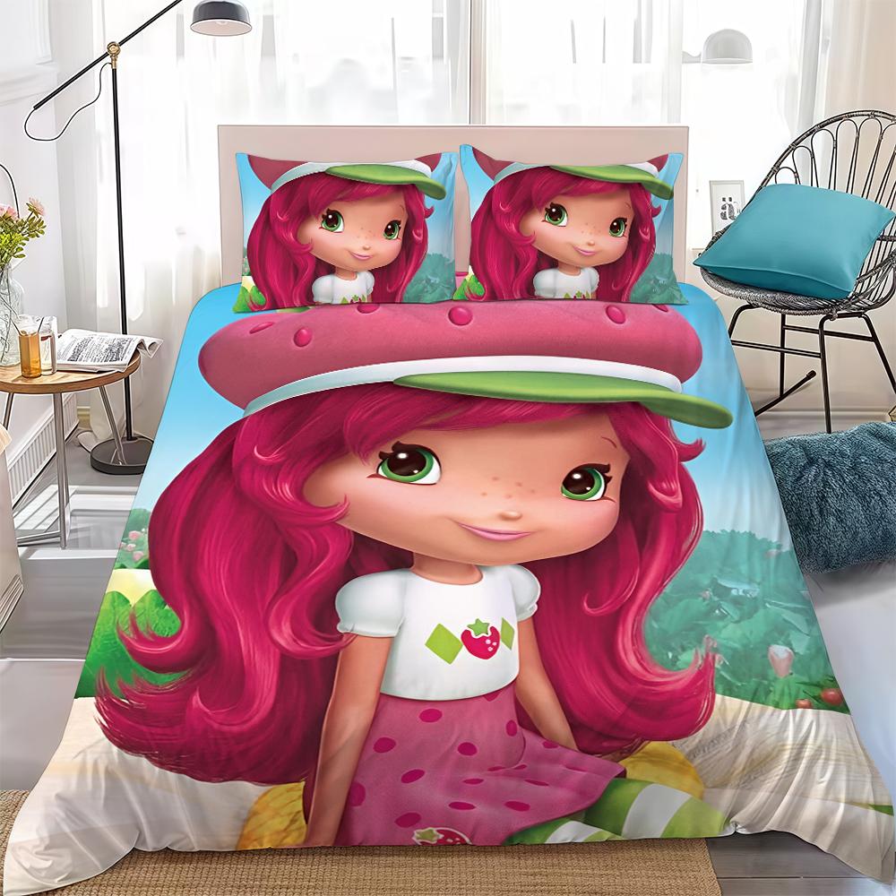 S-Strawberry Shortcake Duvet Cover Set Soft Wash Bed 3 Piece Summer Comfortable Student Dormitory Home Baby Bedding Best Seller
