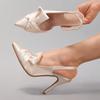 Satin Elegante Spitze Pumps Damen Sandalen Plissierte Mode Hochzeit Party Kleider Schuhe Weiblich Flach Hohe Absätze Damen