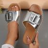 Fashion Fashion Buckle Women's Shoes Thick-Soled Slippers 2025 Summer Wedges Sandals Plus Size 36-43 Women Chic Rivets Platform Slides