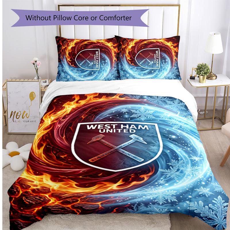 Set Lenzuola Stampato West Ham United Football 3 Pezzi, Comodo Set Copripiumino per Camera da Letto Amico della Pelle