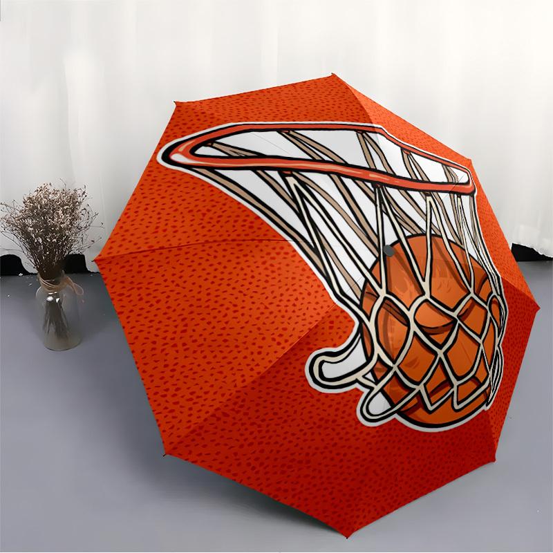 1pc Basketball Hoop Automatic Open/Close Umbrella 8-Rib Strong Frame, Portable Travel Umbrella for Women & Men, Birthday Gift Parties, Everyday Use