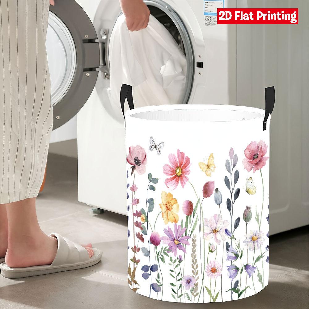 Collapsible Laundry Basket Large Round Waterproof Fabric Hamper Dirty Clothes Storage Bin Toy Organizer with Handles