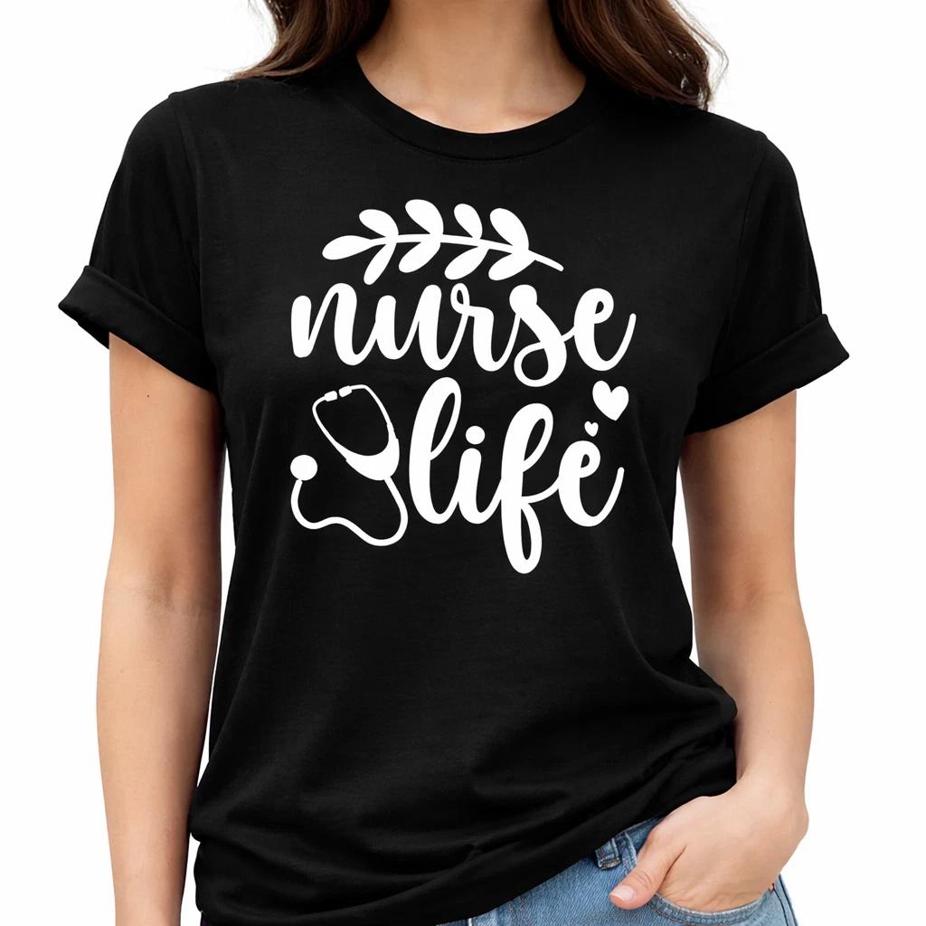 Nurse Life T Shirt Women Nursing Stethoscope Graphic Tee Medical Nurse Gift Top 2XL