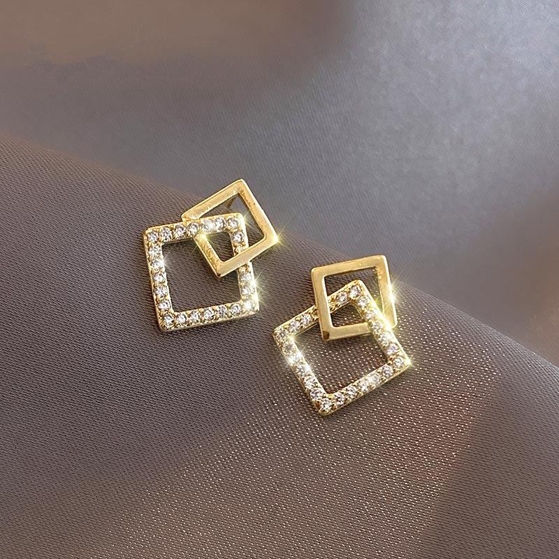 Square Geometric Earrings Simple And Personalized Earrings Exquisite And Versatile Earrings Fresh Sweet Girl Ear