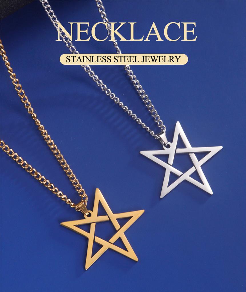 Dawapara Inverted Pentacle Necklace Gothic Pentagram Pendant Occult Amulet Witchcraft Stainless Steel Jewelry