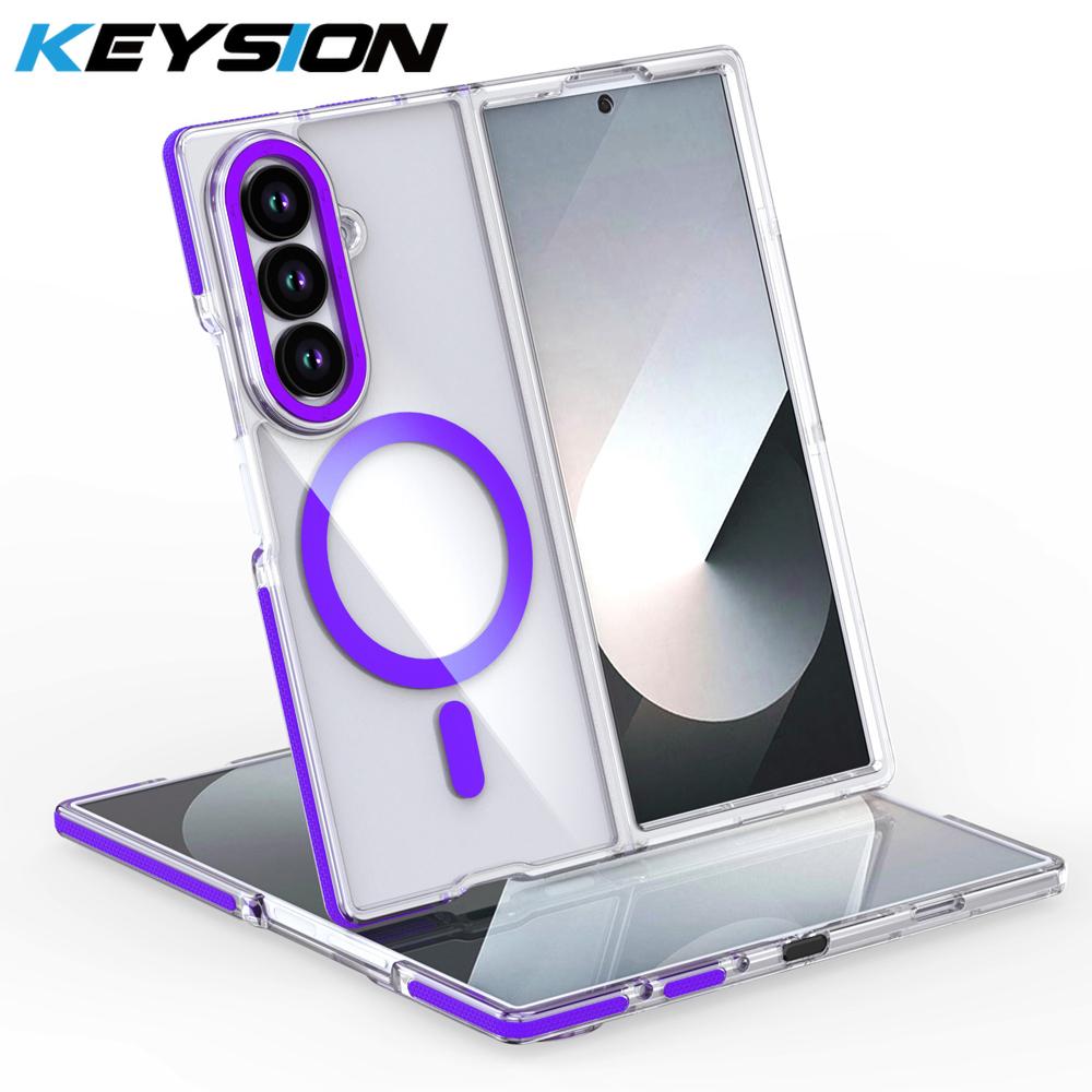KEYSION Transparent Magnetic Case for MagSafe for Samsung Z Fold 7 6 5G Clear Shockproof Phone Back Cover for Galaxy Z Fold 6 7