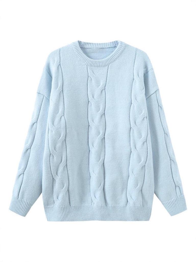 Damen Weicher Blauer Fufu Pullover: Lockerer, wachsartiger Strickpullover für Herbst und Winter