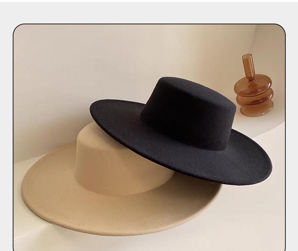 Hepburn Style Women's Wool Fedora - French Flat Top with Large Brim for Autumn & Winter