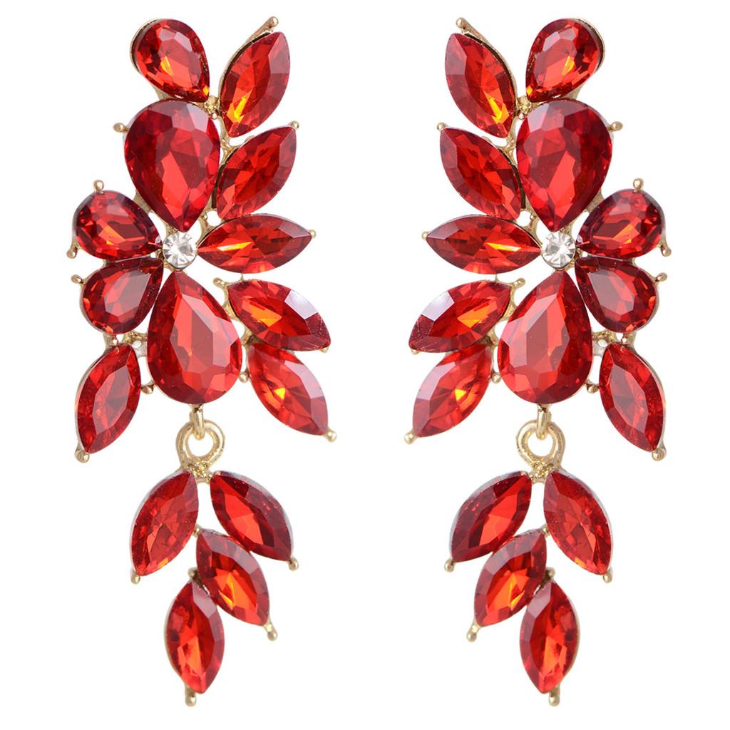 Luxe Alloy Flower Drop Earrings For Women With Sparkling Diamonds And Fashion Style