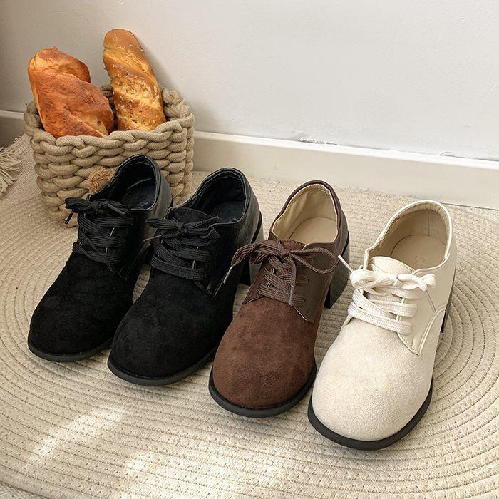 Retro With New Skirt Single Shoes Thick Heel Versatile British Style Small Man Autumn Deep Taste Single Shoes Women