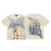 Unisex Vintage American Style Loose Fit Cotton Tee With Embellished Letter Print Round Neck Short Sleeve